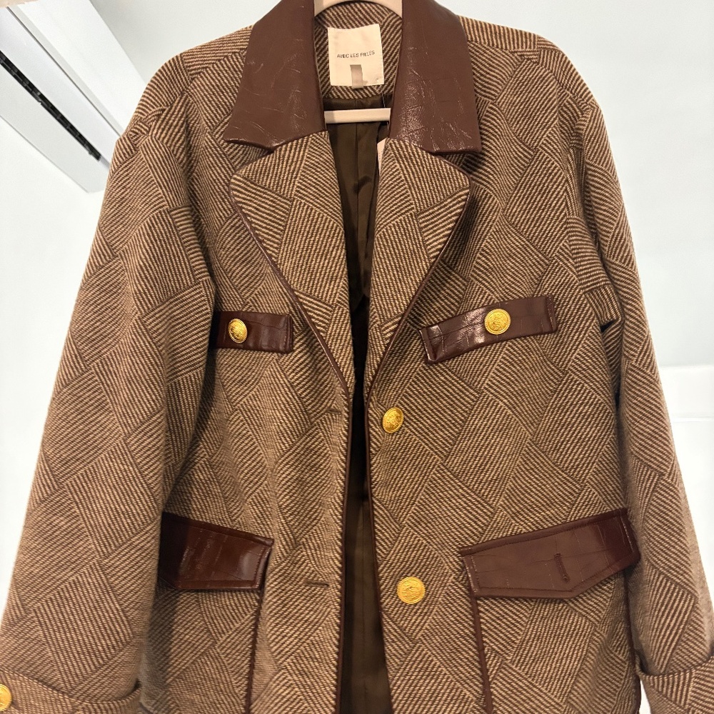 Avec Les Filles Basket Weave Doubled Breasted Hourglass Blazer Size MEDIUM